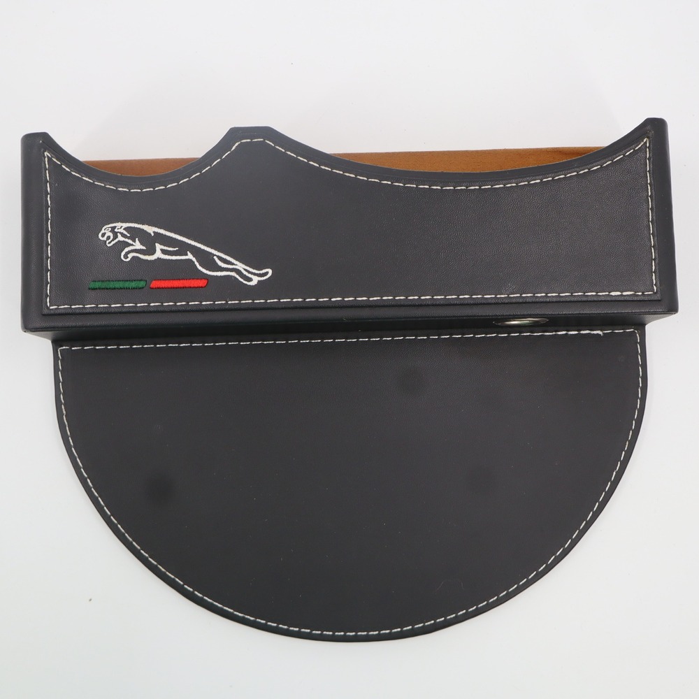 Jaguar Black Leather Car Seat Gap‎ Filler Organizer Embroidered Logo Accessory